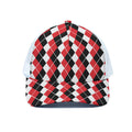 Red Black And White Argyle Print White Mesh Trucker Hat