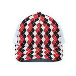 Red Black And White Argyle Print White Mesh Trucker Cap