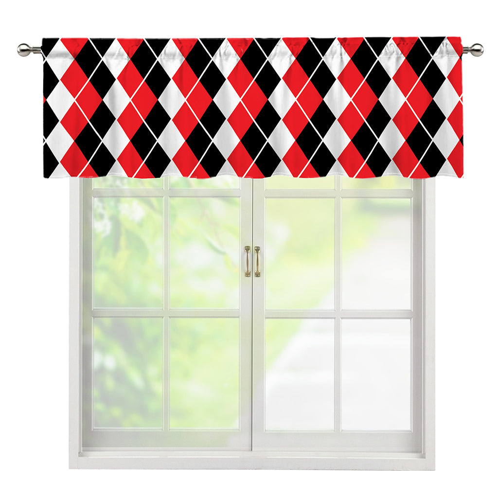 Red Black And White Argyle Print Window Valance