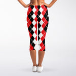 Red Black And White Argyle Print Women's Capri Leggings