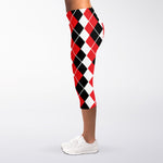 Red Black And White Argyle Print Women's Capri Leggings