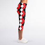 Red Black And White Argyle Print Women's Capri Leggings