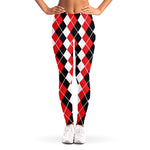 Red Black And White Argyle Print Women's Leggings