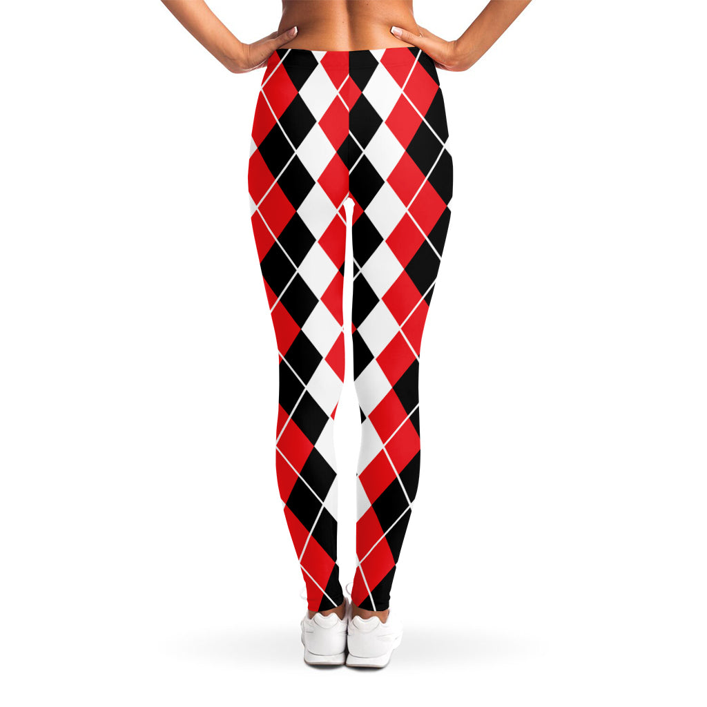 Red Black And White Argyle Print Women's Leggings
