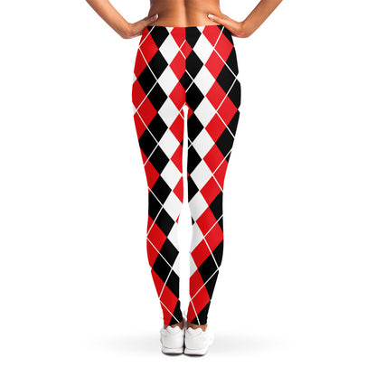 Red Black And White Argyle Print Women's Leggings