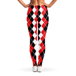 Red Black And White Argyle Print Women's Leggings