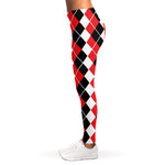 Red Black And White Argyle Print Women's Leggings