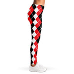 Red Black And White Argyle Print Women's Leggings