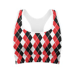 Red Black And White Argyle Print Women's Sports Bra