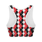 Red Black And White Argyle Print Women's Sports Bra