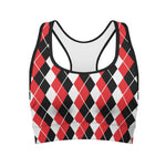 Red Black And White Argyle Print Women's Sports Bra