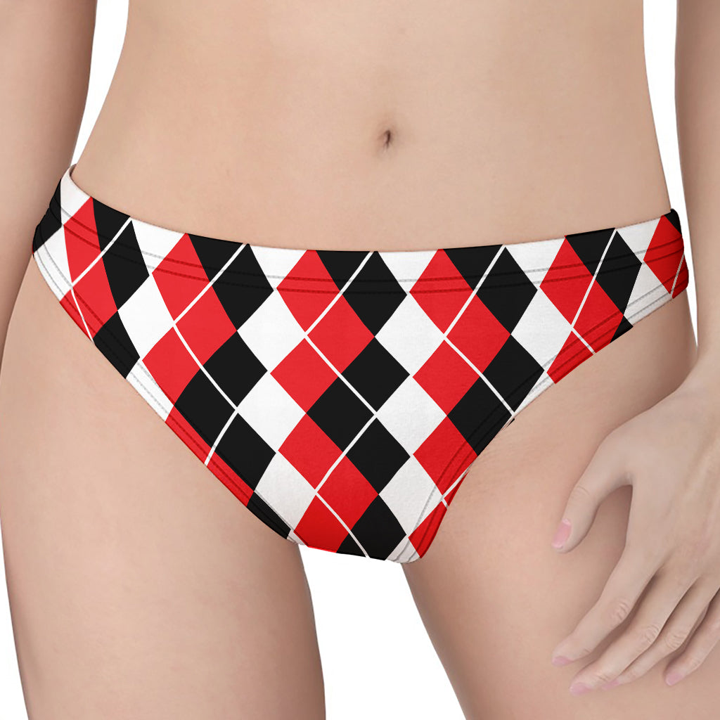 Red Black And White Argyle Print Women's Thong