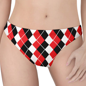 Red Black And White Argyle Print Women's Thong