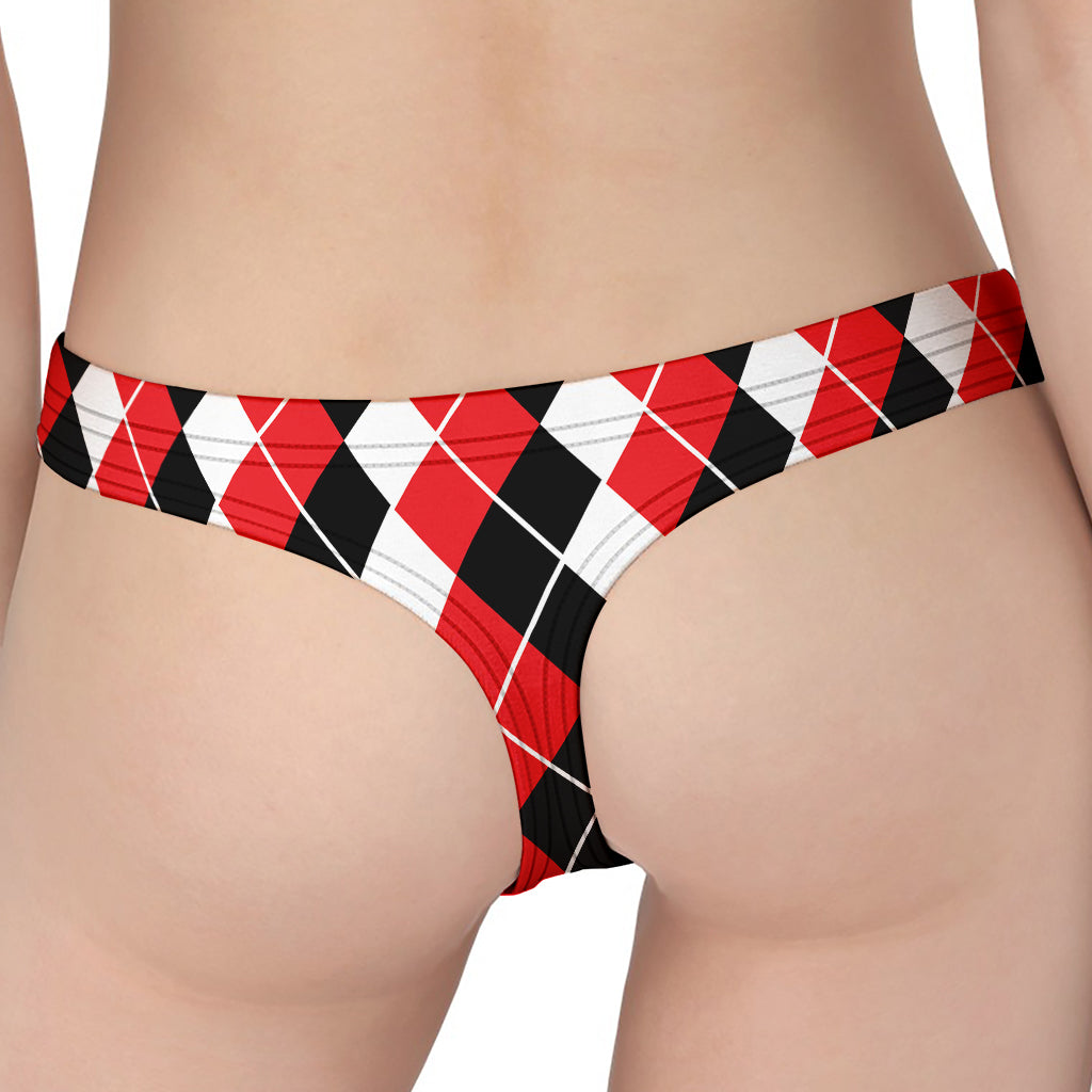 Red Black And White Argyle Print Women's Thong