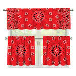 Red Black And White Bandana Print 3 Piece Kitchen Curtains