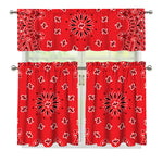 Red Black And White Bandana Print 3 Piece Kitchen Curtains