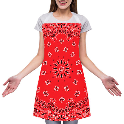 Red Black And White Bandana Print Adjustable Apron