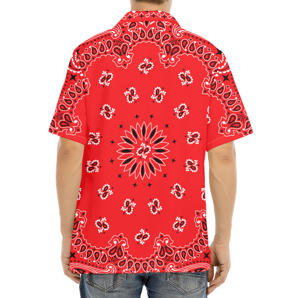 Red Black And White Bandana Print Aloha Shirt