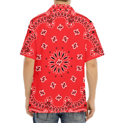 Red Black And White Bandana Print Aloha Shirt