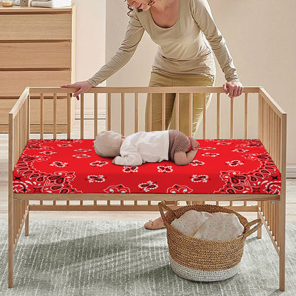 Red Black And White Bandana Print Baby Crib Sheet