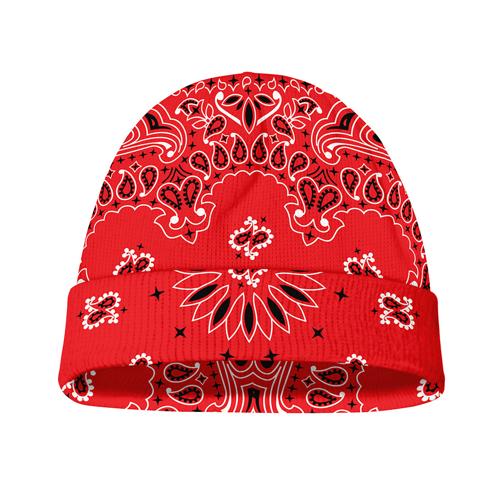 Red Black And White Bandana Print Beanie