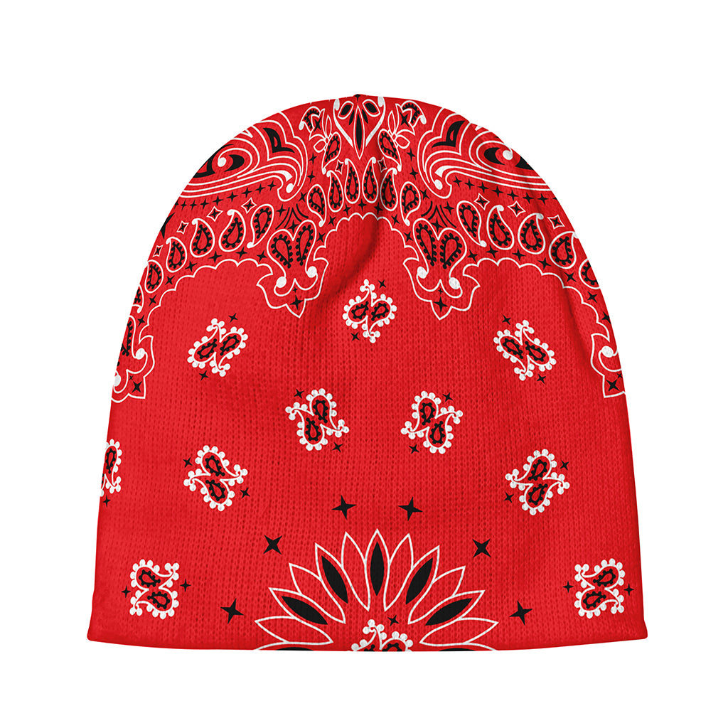 Red Black And White Bandana Print Beanie