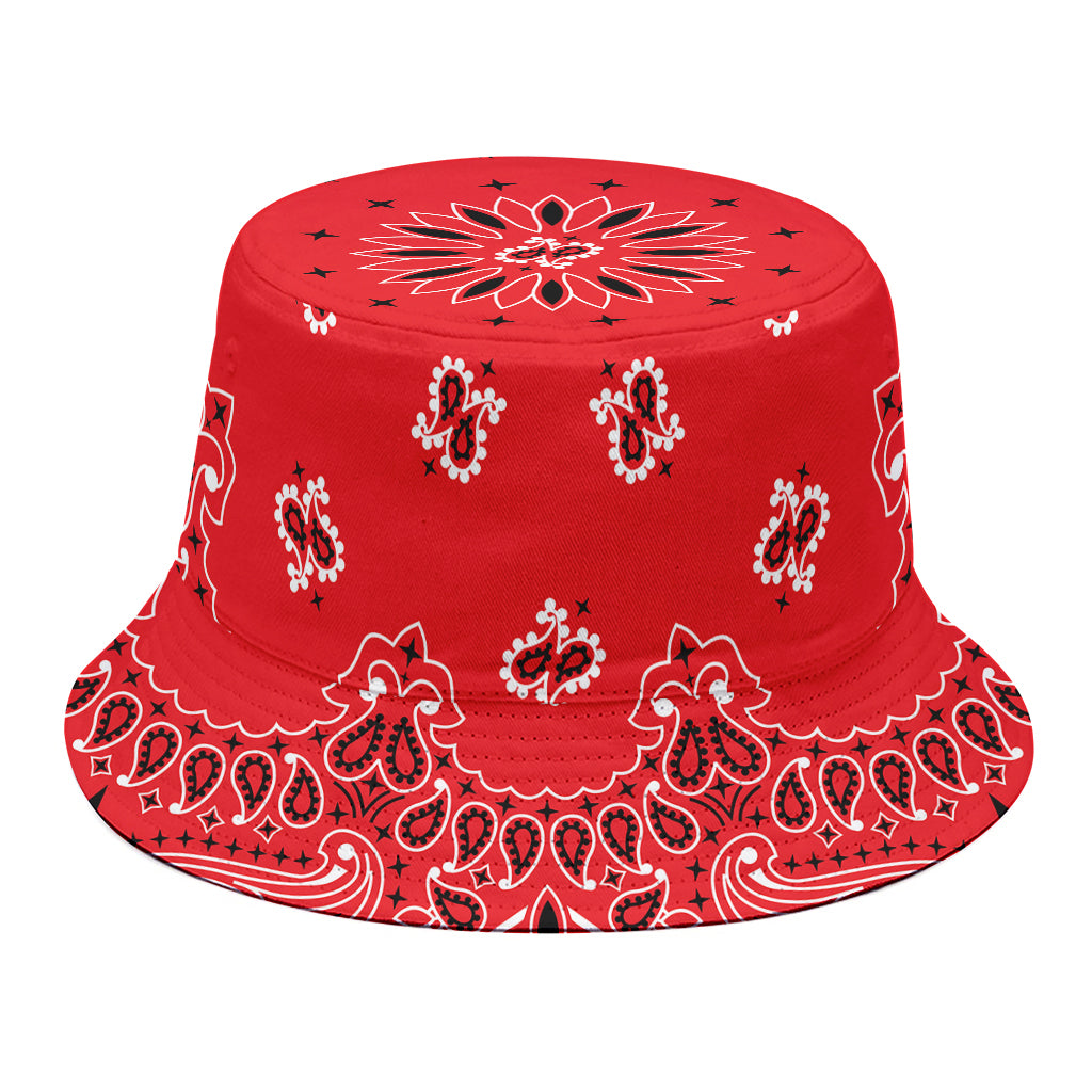 Red Black And White Bandana Print Bucket Hat