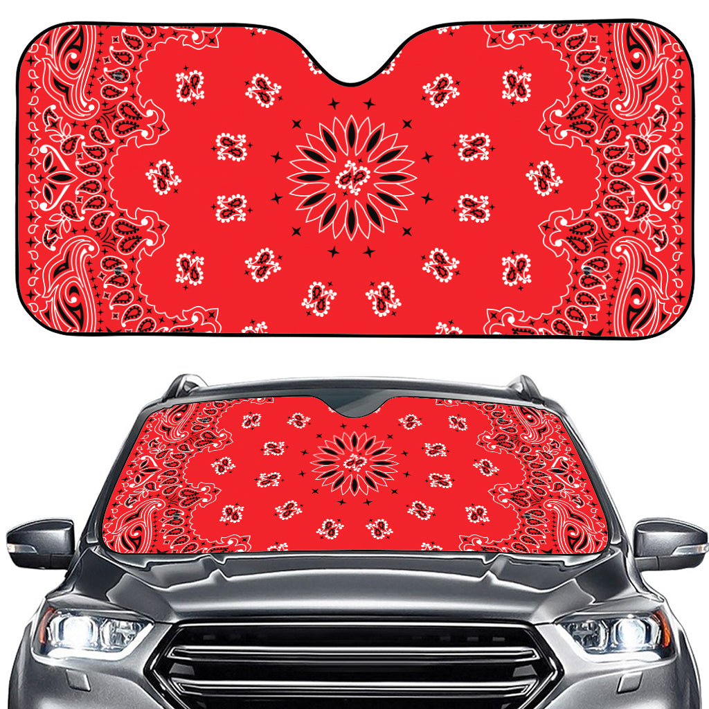 Red Black And White Bandana Print Car Windshield Sun Shade