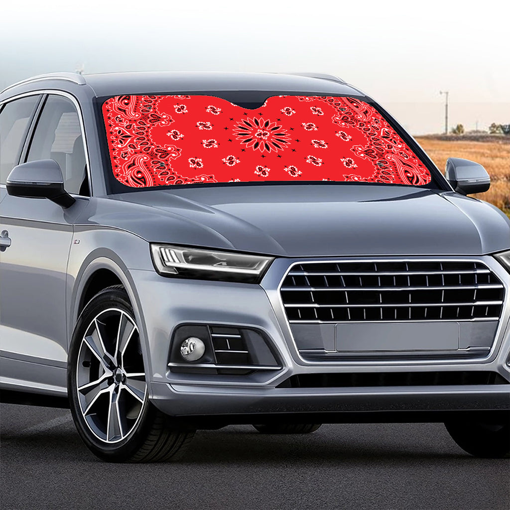 Red Black And White Bandana Print Car Windshield Sun Shade