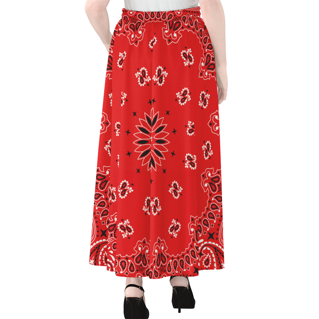 Red Black And White Bandana Print Chiffon Maxi Skirt