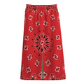 Red Black And White Bandana Print Cotton Front Slit Maxi Skirt