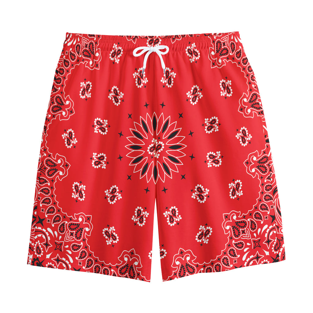 Red Black And White Bandana Print Cotton Shorts