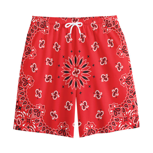 Red Black And White Bandana Print Cotton Shorts