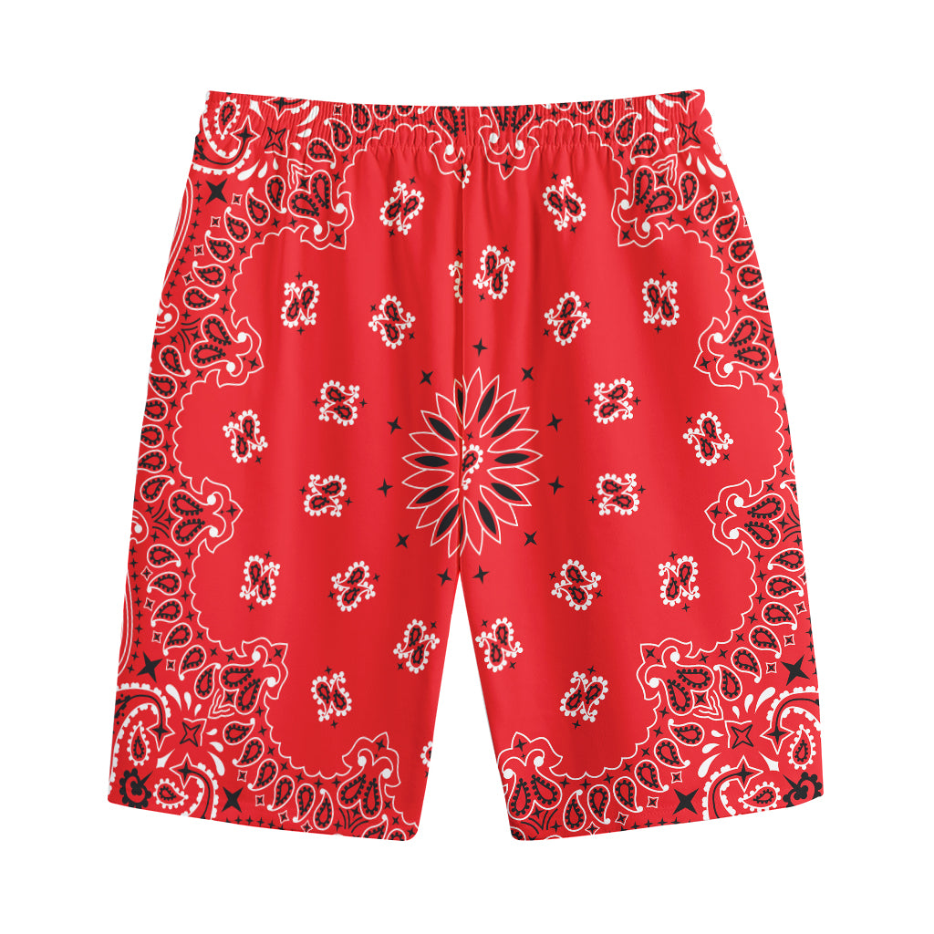 Red Black And White Bandana Print Cotton Shorts