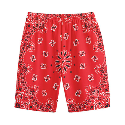 Red Black And White Bandana Print Cotton Shorts