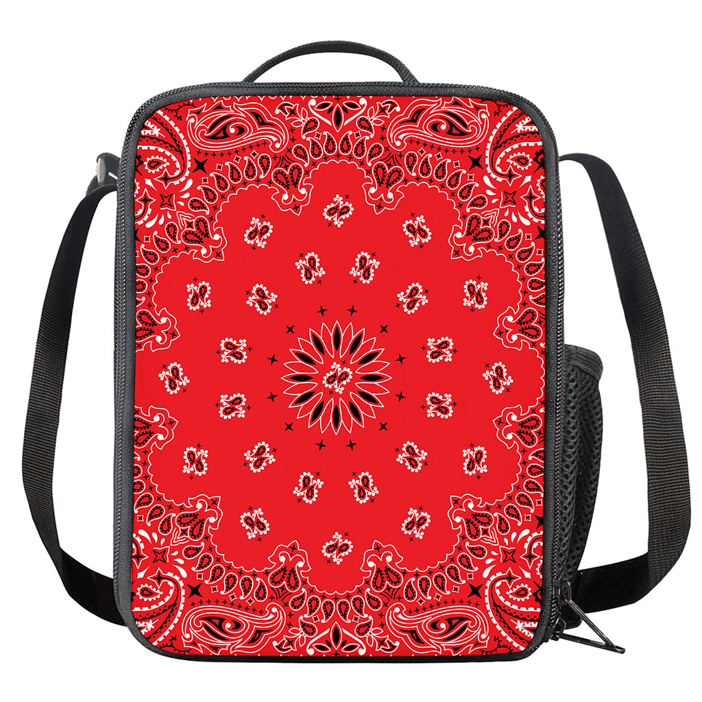 Red Black And White Bandana Print Crossbody Lunch Bag