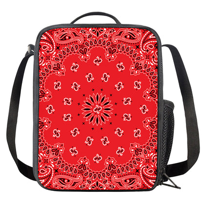 Red Black And White Bandana Print Crossbody Lunch Bag
