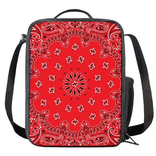 Red Black And White Bandana Print Crossbody Lunch Bag