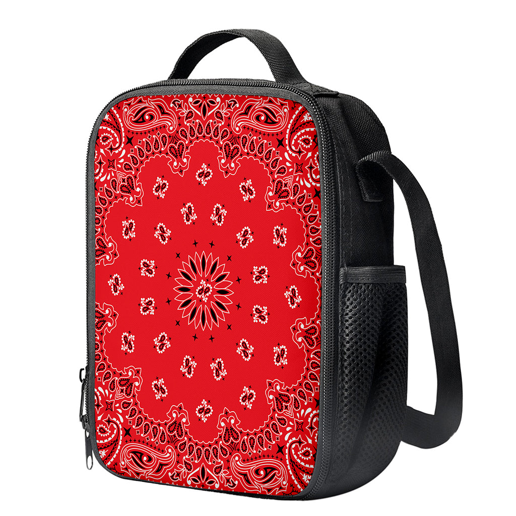 Red Black And White Bandana Print Crossbody Lunch Bag