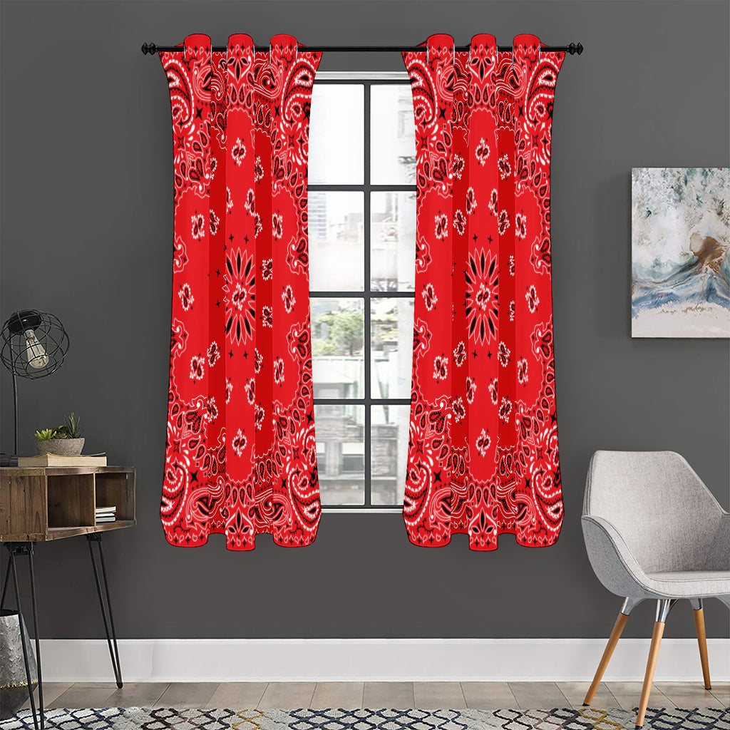 Red Black And White Bandana Print Curtain