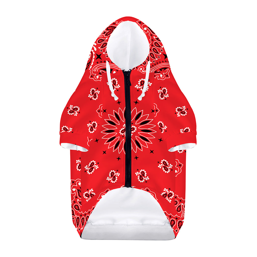 Red Black And White Bandana Print Dog Zip Up Hoodie