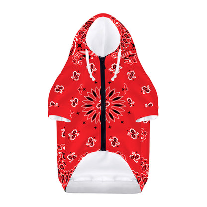 Red Black And White Bandana Print Dog Zip Up Hoodie