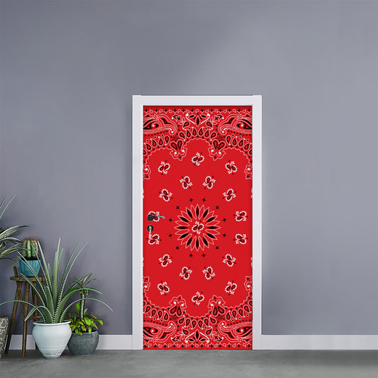 Red Black And White Bandana Print Door Sticker