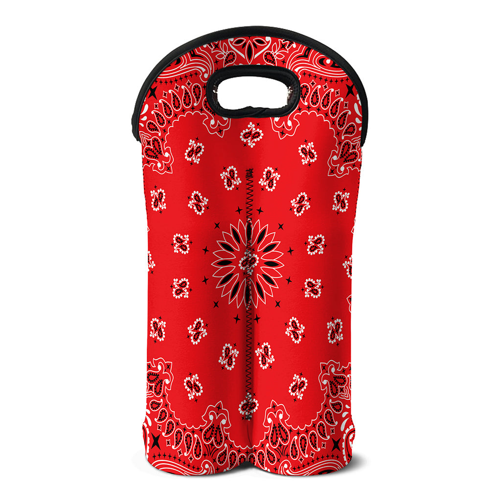 Red Black And White Bandana Print Double Neoprene Wine Tote