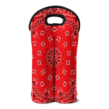 Red Black And White Bandana Print Double Neoprene Wine Tote