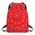 Red Black And White Bandana Print Drawstring Backpack