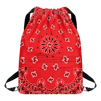 Red Black And White Bandana Print Drawstring Backpack