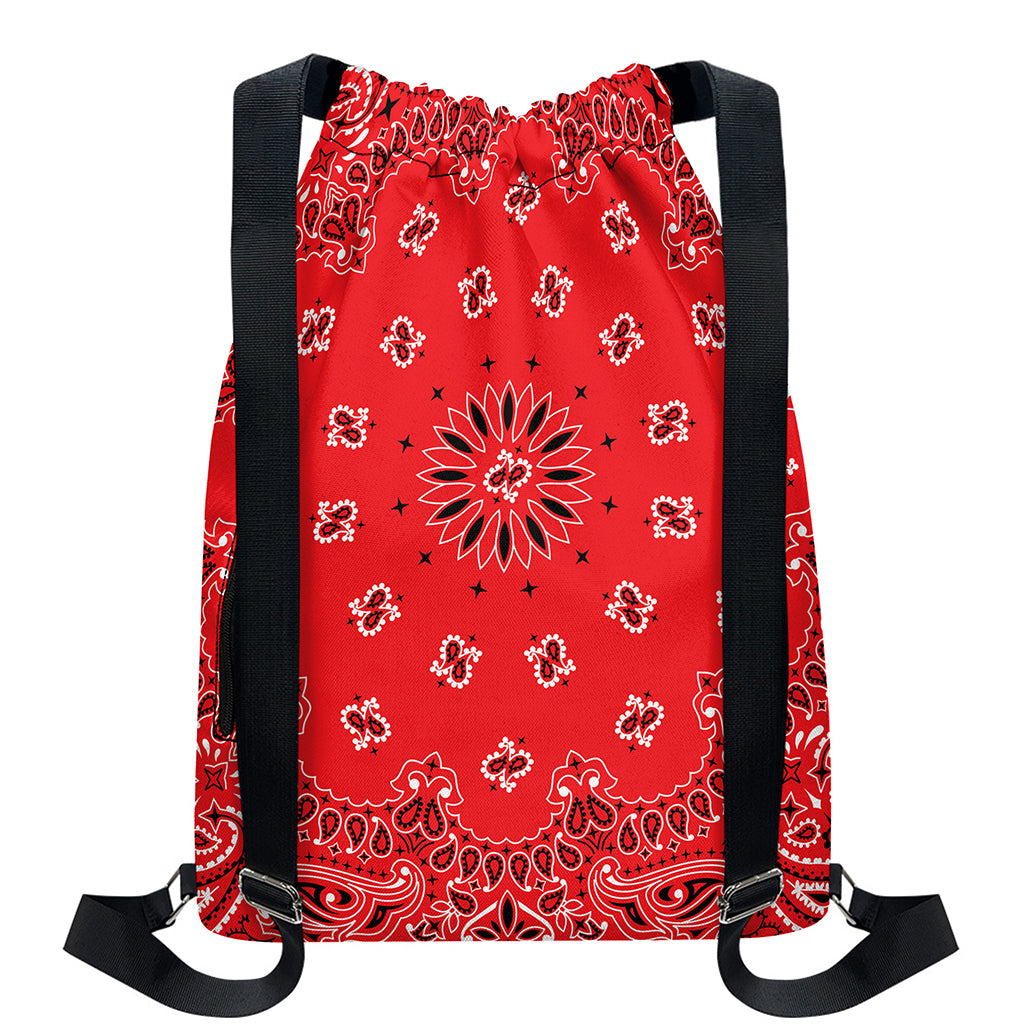 Red Black And White Bandana Print Drawstring Backpack
