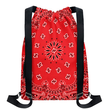 Red Black And White Bandana Print Drawstring Backpack