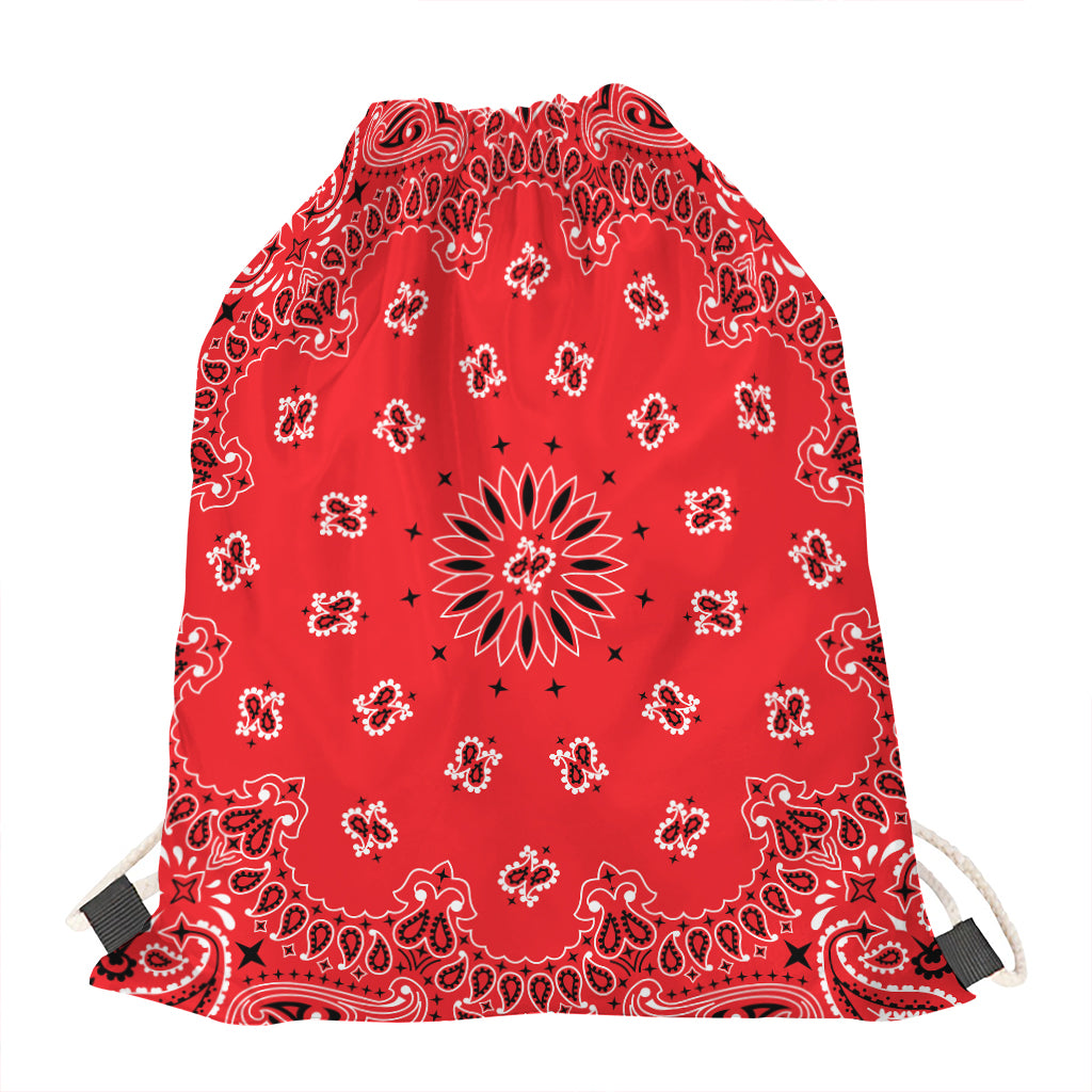 Red Black And White Bandana Print Drawstring Bag